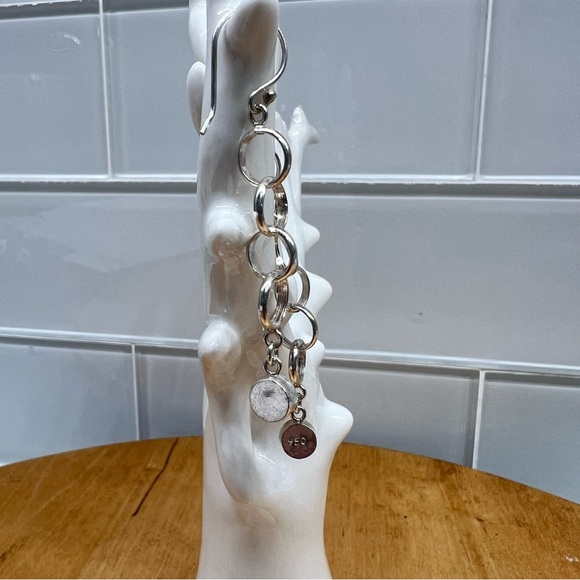 Lapis Lazuli Marked 950 Sterling Silver Modernist Dangle Drop Hook Earrings - Picture 4 of 8